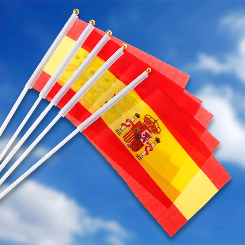 5Pcs Spanish Hand Waving Flags Spain for Crest Banners Sports Opening Outdoor