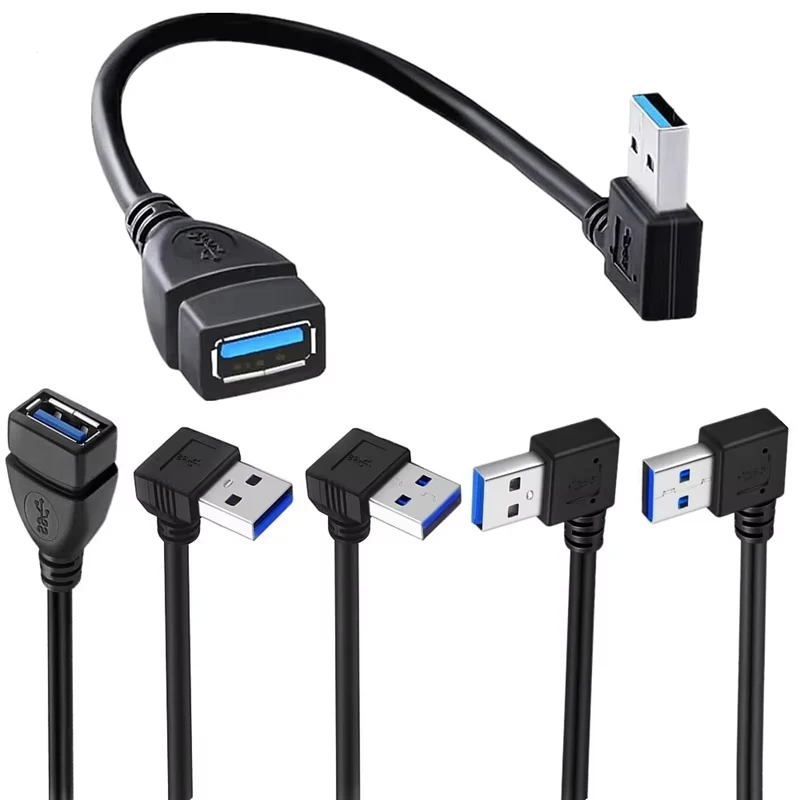 USB 3.0 A Male to Female Extension Adaptor Cable Flexible Compact Right/ Left/ Up/ Down 90 Degree Cord Extension Plug Converter