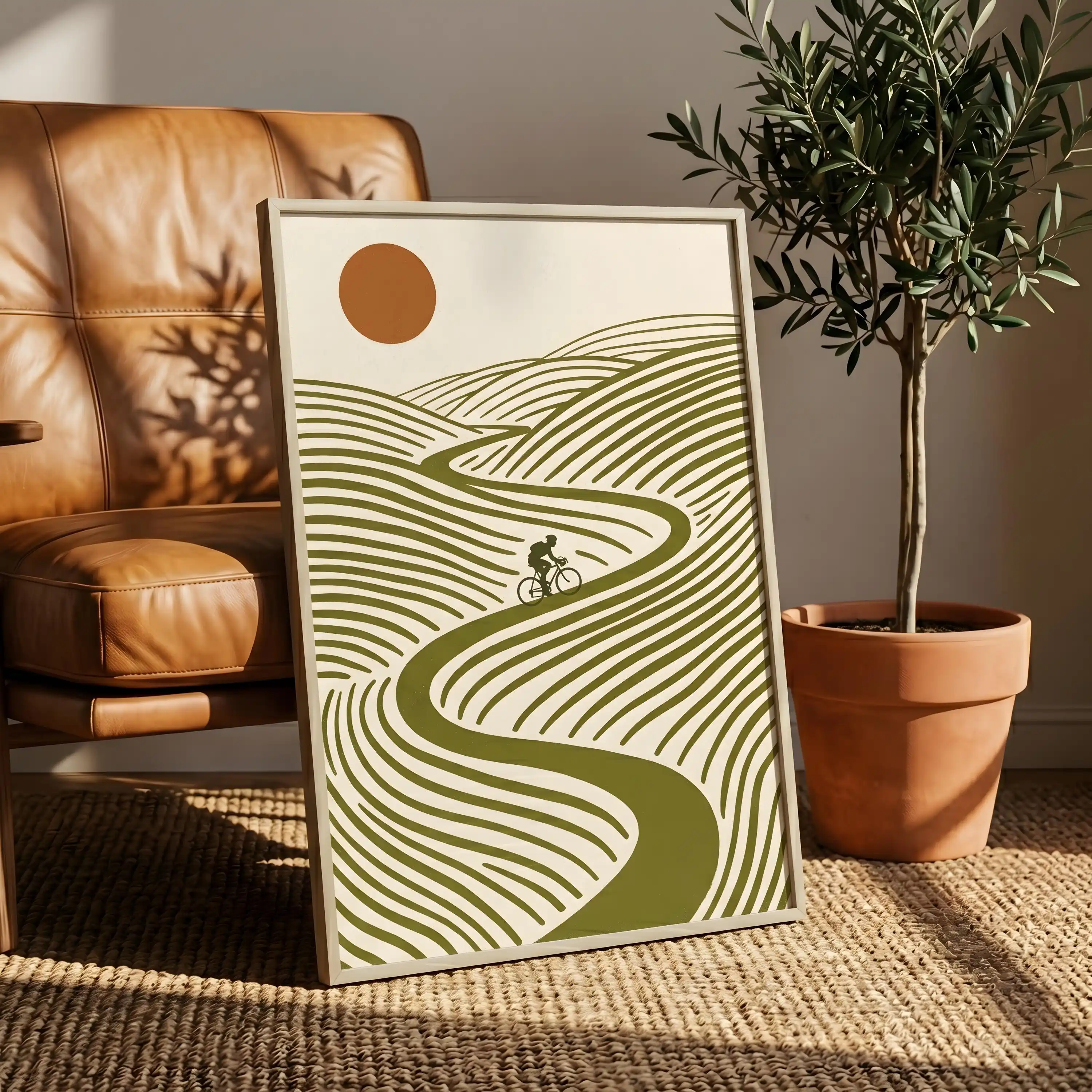 Retro Cycling Poster Abstract Landscape Canvas Print Unframed Minimalist Biker Wall Decor Vintage Countryside Art Japandi Poster
