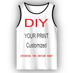 Men's Sleeveless Sports Vest, respirável, leve, top infantil, logotipo de imagem personalizada, privado, design livre, impressão 3D, festa