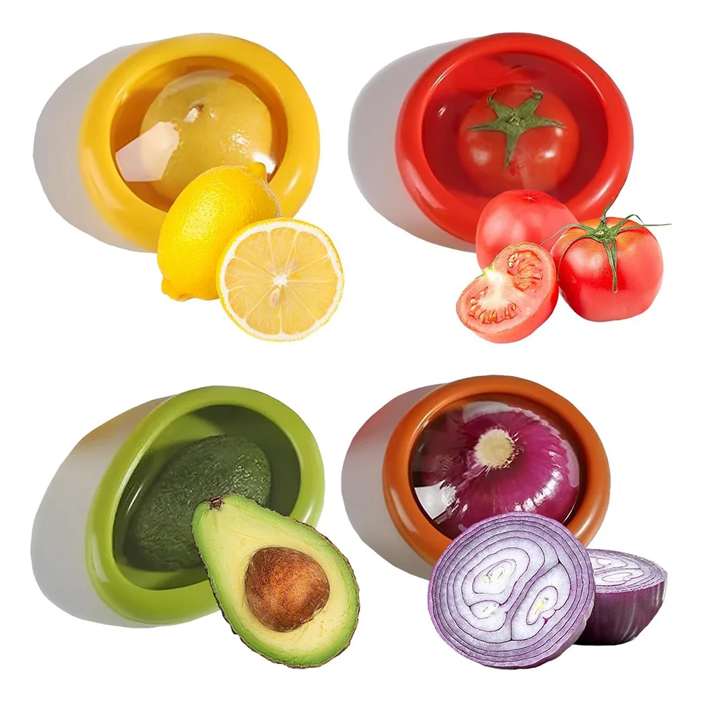 4Pcs Silicone Fruit Storage Box Reusable Vegetable & Fruit Fresh Box Anti-Oxidation Sealed Food Container for Fridge Keep Fresh