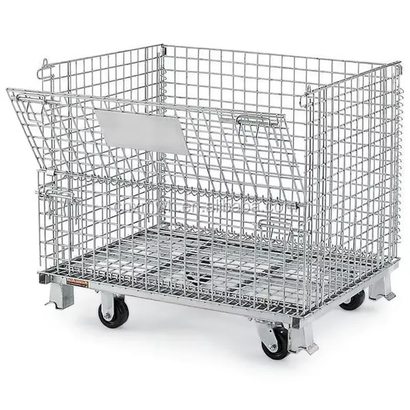 Heavy Duty Foldable Wire Mesh Container Industrial Stackable Storage Cage with Wheels for Warehouse Goods Pallet Box Bin