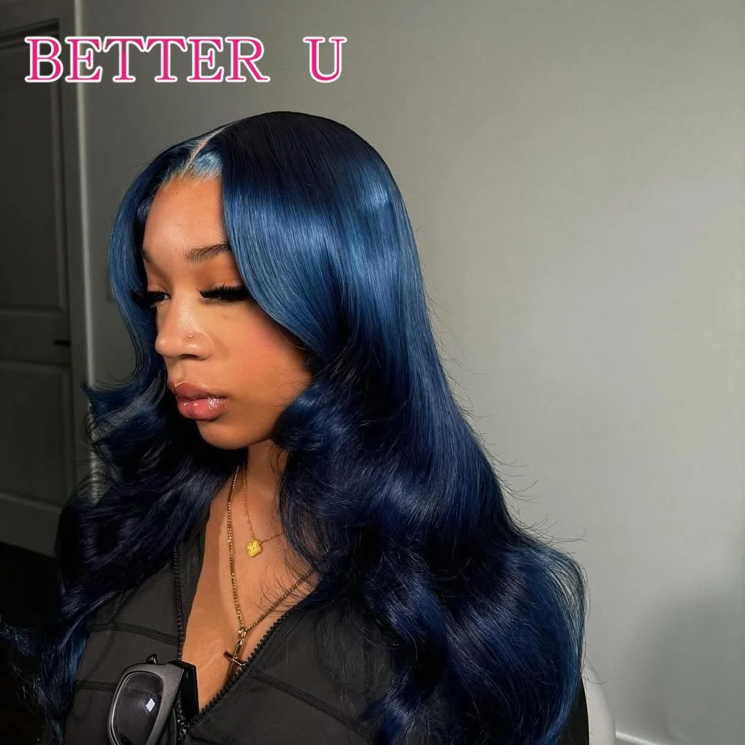 13x6 Midnight Blue Lace Front Human Hair Wigs Brazilian For Women Body Wave HD Transparent 13x4 Lace Front Human Hair Wigs image 3