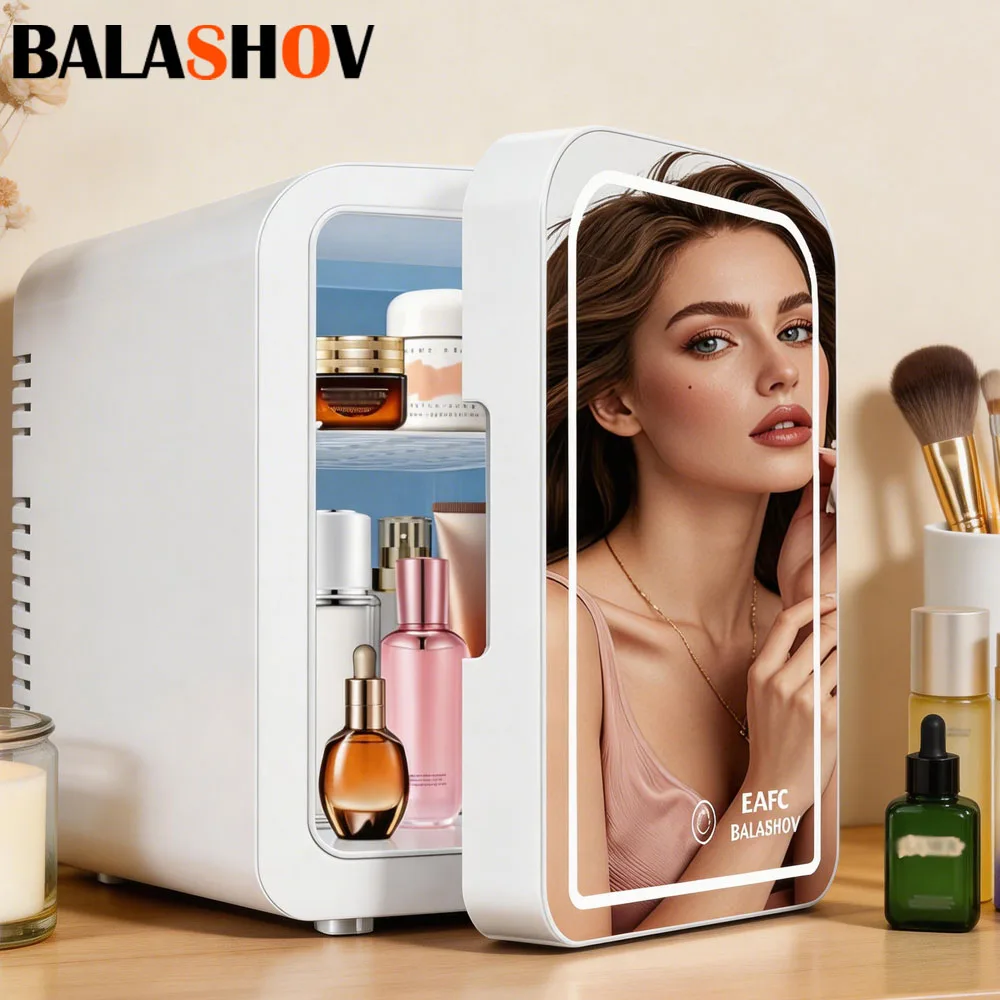 Tragbarer Mini-Kühlschrank für Camping, Kosmetik, 4L/6L/8L, Spiegelkühlschränke für Zimmer, Studentenwohnheim, Make-up, Zuhause und Auto, doppelt nutzbar