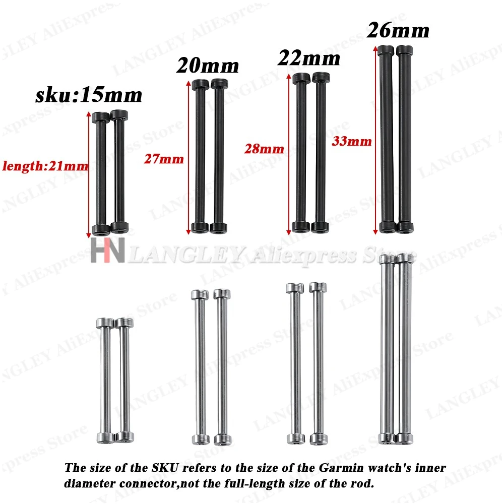 مسامير موصل الساعة لـ Garmin Fenix 7/6/5/4 Forerunner 935 945 955 دبابيس ربط فضية سوداء مع أداة استبدال المفكات #6