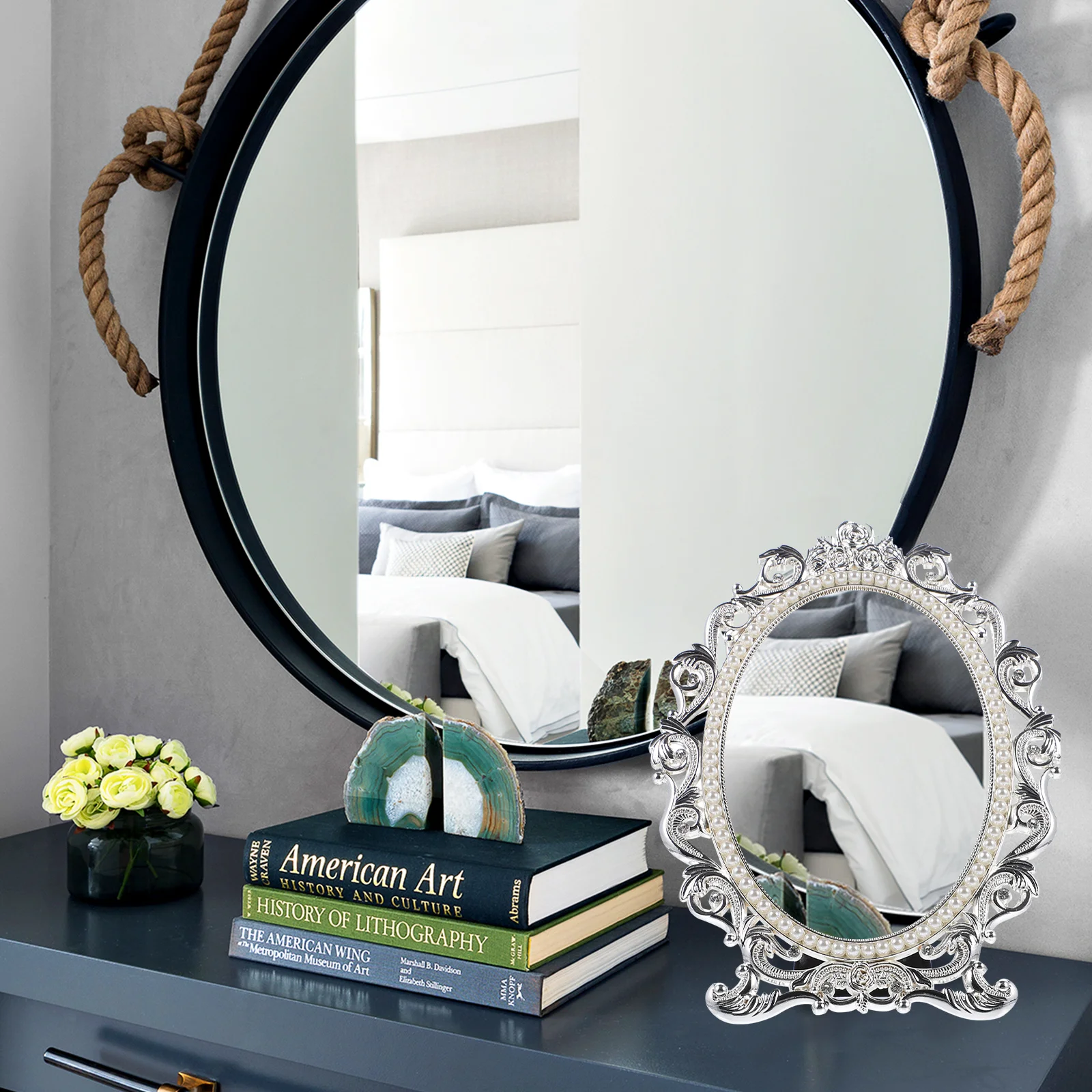 

Vanity Mirror Makeup Mirrors Countertop for Desk Desktop Dressing Table Vintage