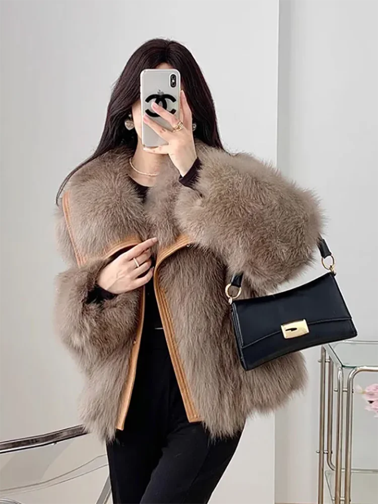 كبير التلبيب فو الثعلب الفراء صديقة للبيئة الفراء سترة المرأة معطف 2026 الخريف الشتاء جديد الفراء قطعة واحدة فضفاضة الدافئة معطف الفرو القمم