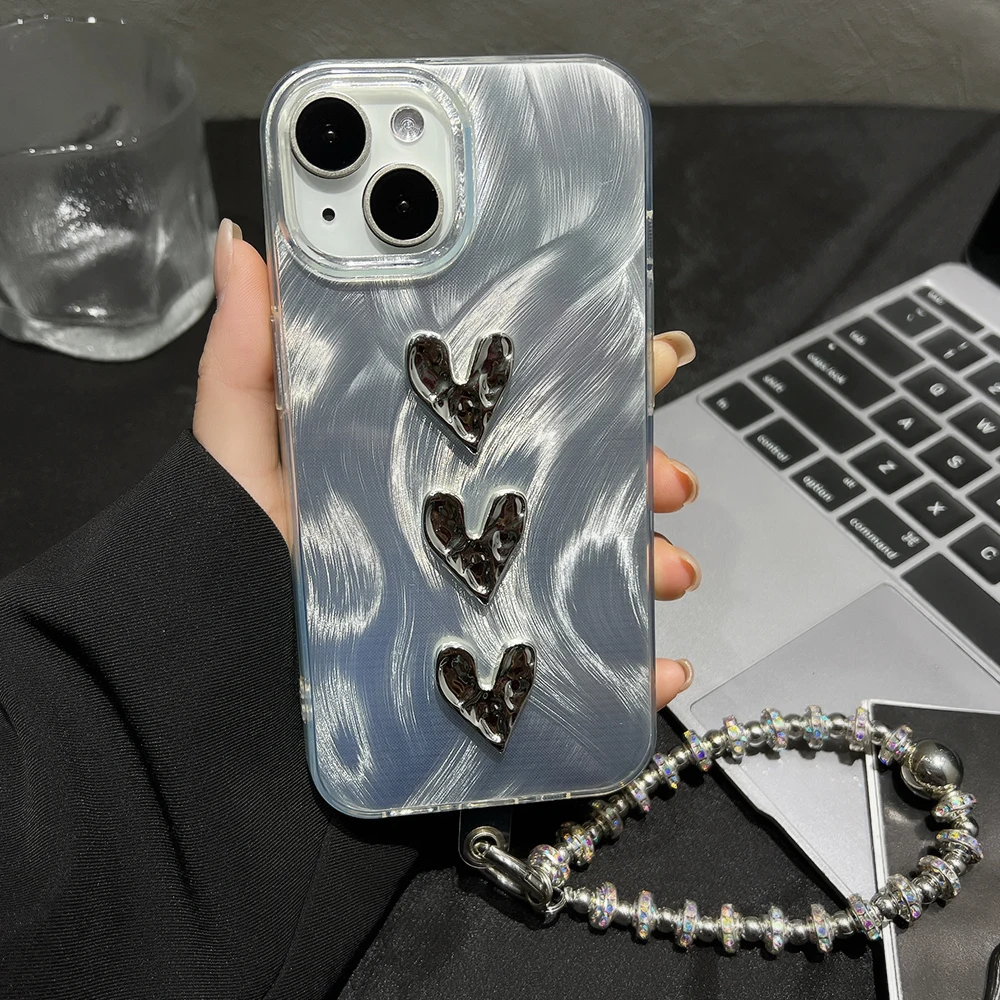 

INS Phone Cases For Samsung S24 S23 S22 Ultra S23FE A34 A55 A54 A52 A52S A35 A15 A14 A13 A12 A32 A05S Laser Silver Hang Chain