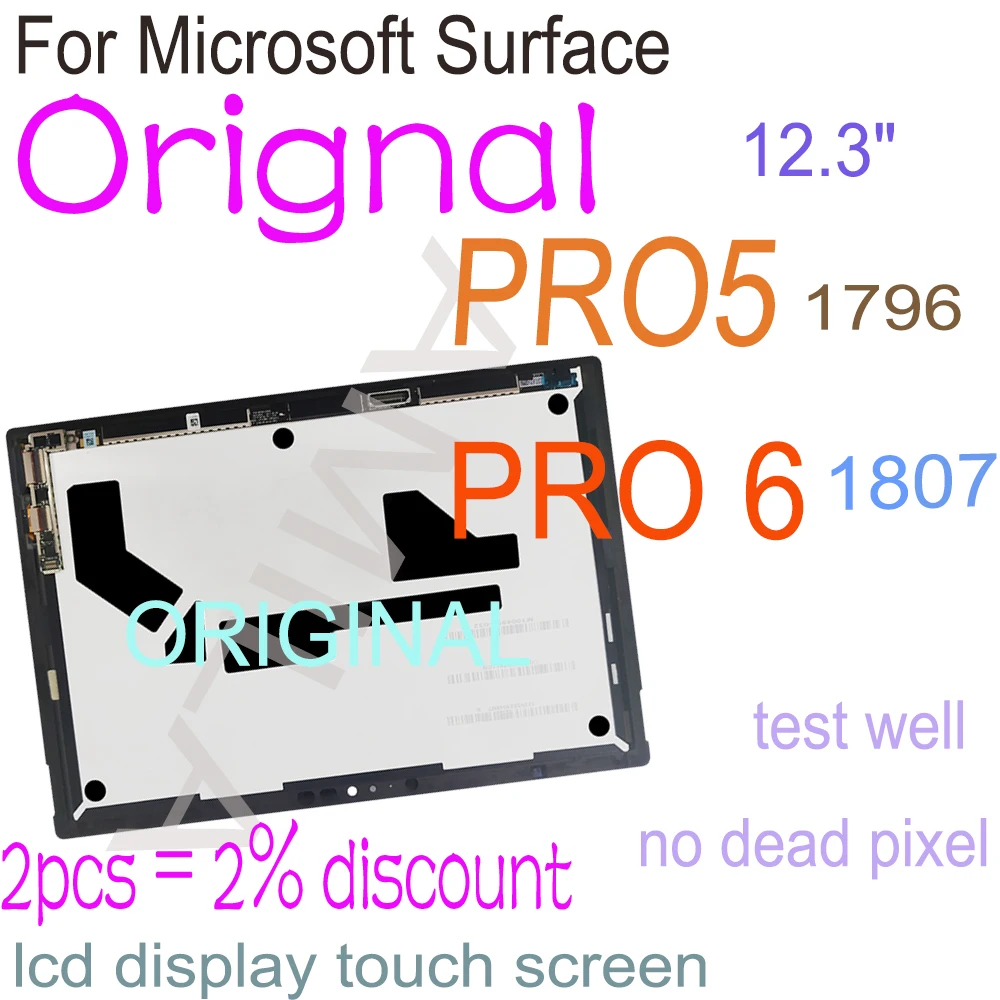 

Original 12.3'' Pro5 LCD For Microsoft Surface Pro 5 1796 LCD Display Touch Screen Digitizer Assembly LP123WQ1 Surface pro5 PRO6