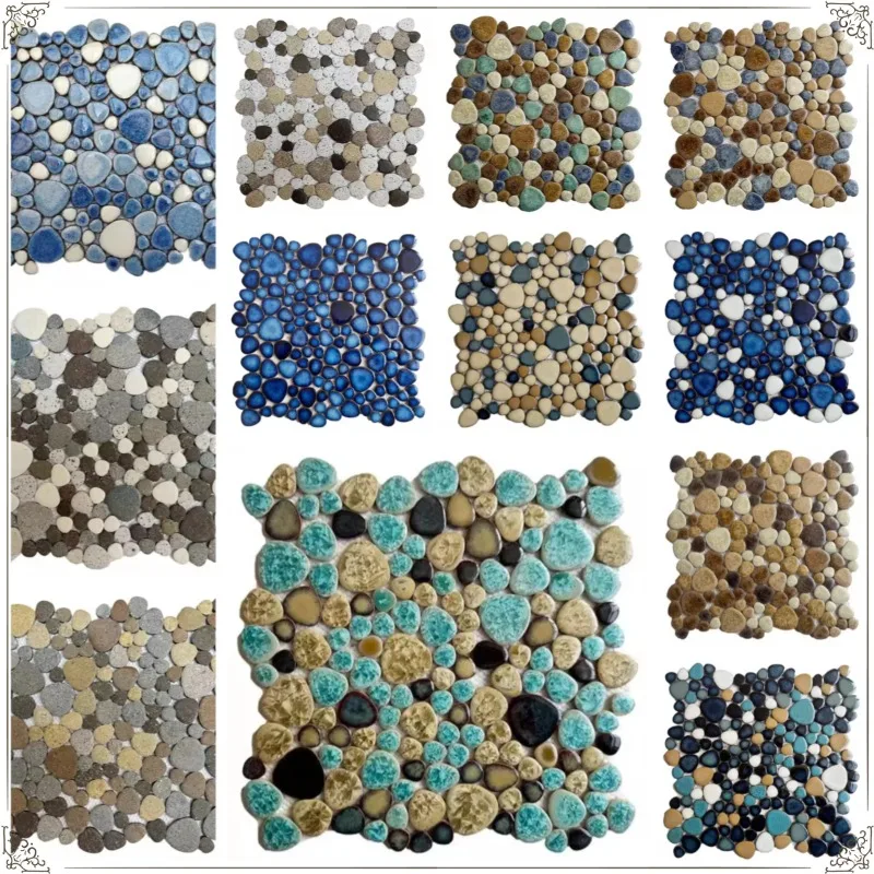 30x30cm Ceramic Pebble Mosaic Tiles Anti-Slip Waterproof for Bathrooms Spa Pools Wall Floor Decor Tile Sheet