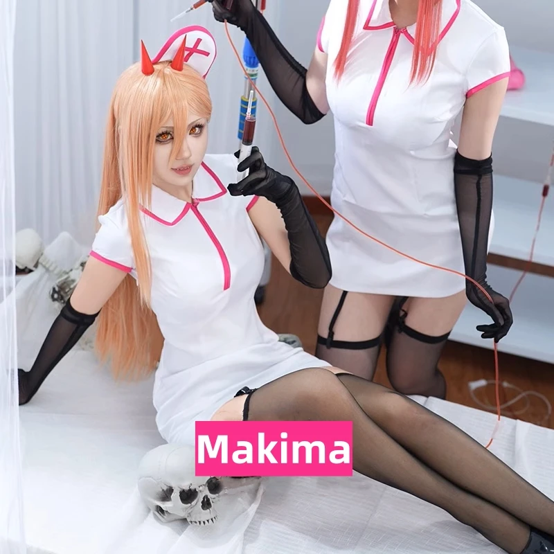 Anime Chainsaw Man Makima Power Cosplay Costume Women Sexy Nurse Dress Halloween Carnival Party Role Play Outfits