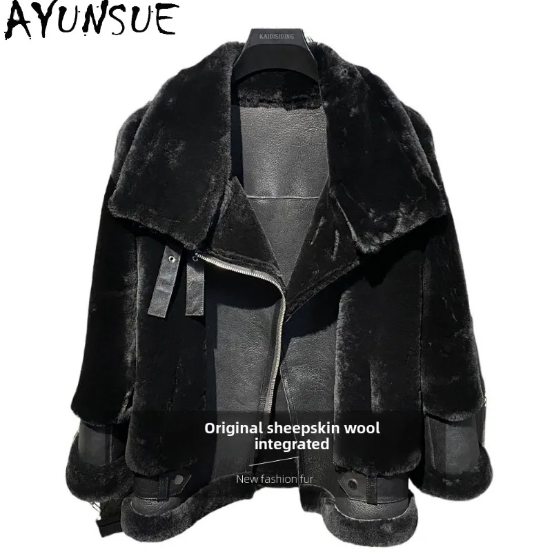 AYUNSUE Natural Sheep Shearling Fur Coat Autumn Winter Motorcycle Jackets for Man Real Fur Jacket Thicken Warm Куртка Мужская