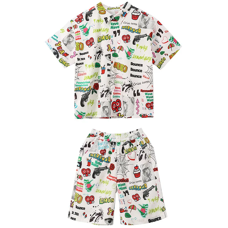 Zomer Kinderen Hip Hop Performance Kleding Trendprint Korte Mouwen Shorts Meisjes Concert Jazz Dance Kleding Kids Sets