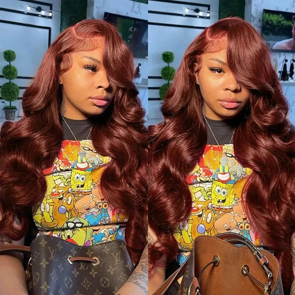 Reddish Brown Body Wave Lace Front Wig 30 Inch 13x4 Colored Lace Front Human Hair Wig  HD Lace wig Wig for women