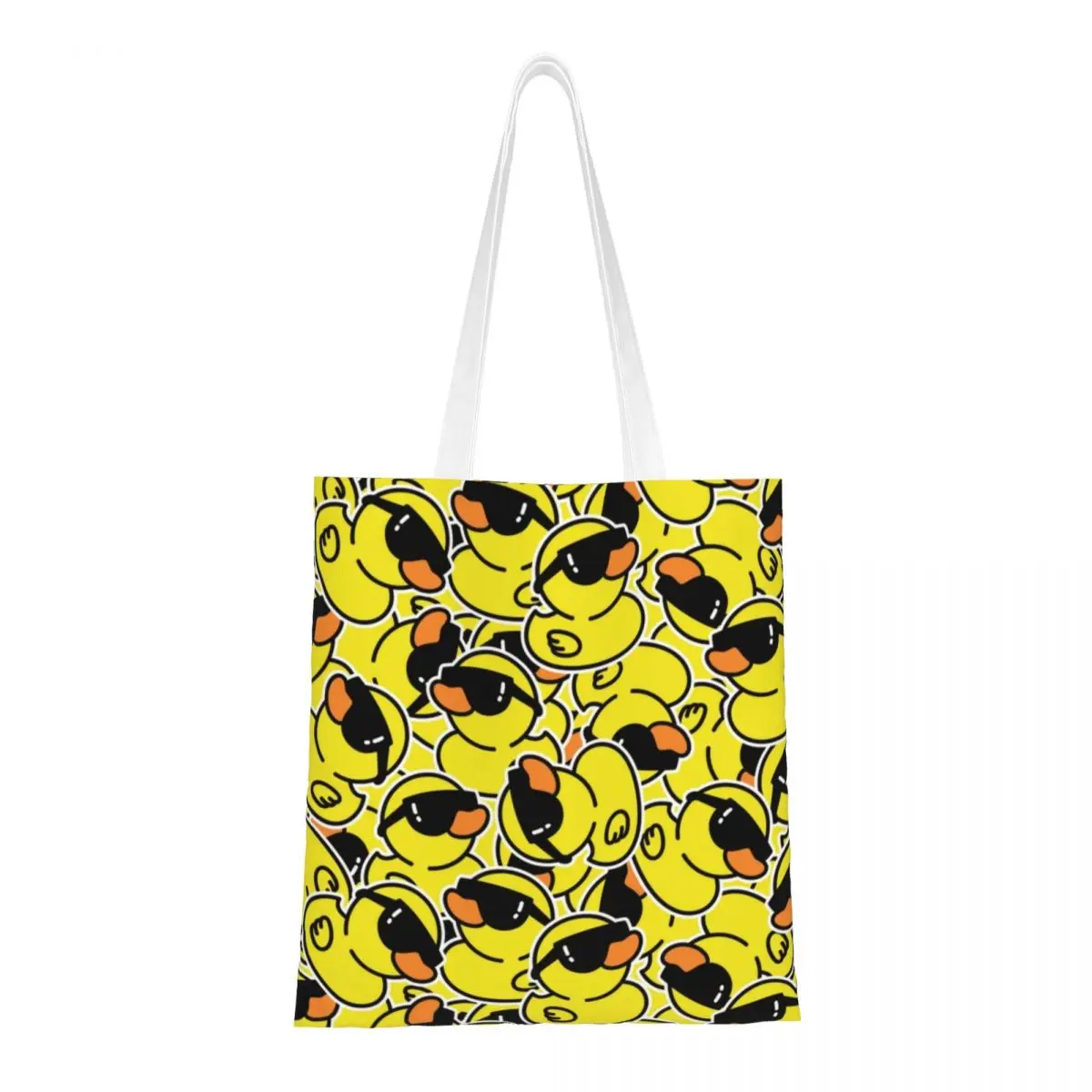 Custom Yellow Cartoon Animal Rubber Duck Shopping Canvas Bag Women Recycling Groceries Shopper Tote Bags