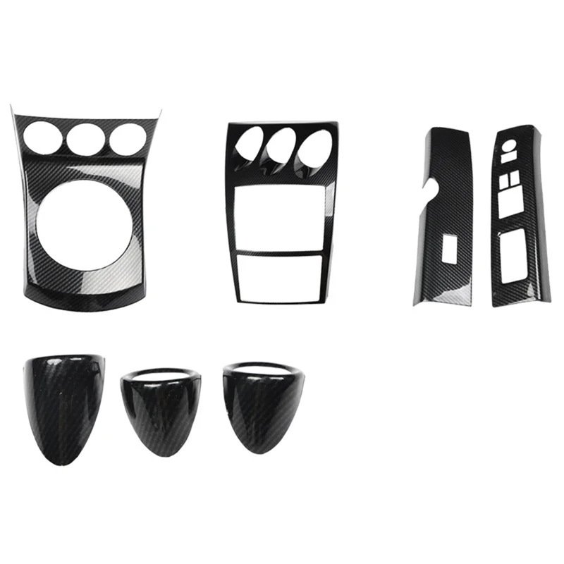 

For Nissan 350Z Z33 AT RHD Center Console Gear Panel Window Lift Cover Set Interior Trim Accessories, ABS Carbon Fiber