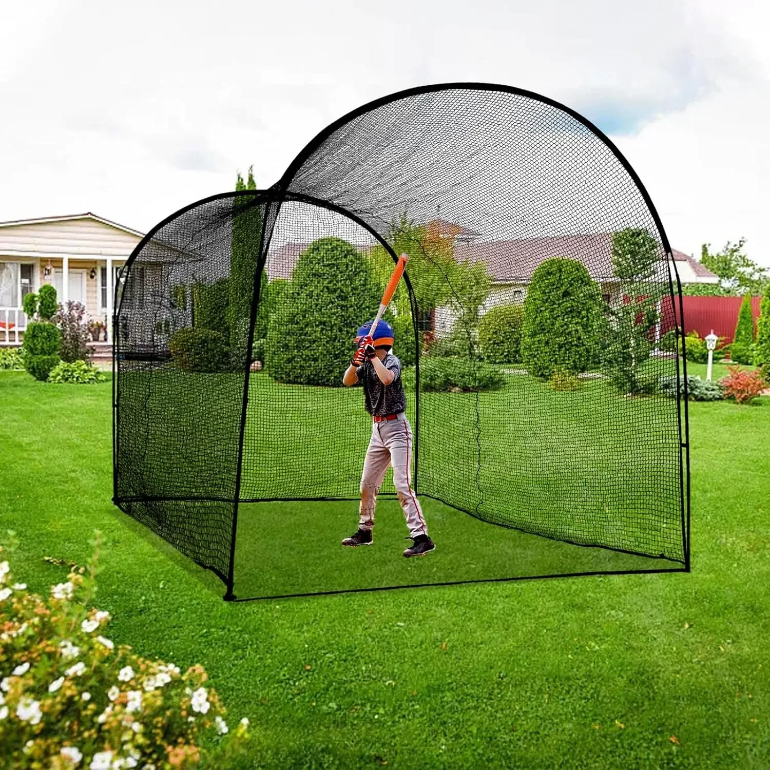 

Portable 3-Arches Baseball Cage Netting Batting and Hitting Training Equipment