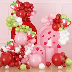 Strawberry Theme Party verde rosa rosso numeri Foil Balloon Garland Arch Kit Kids Birthday Girl Wedding Baby battesimo Decoration