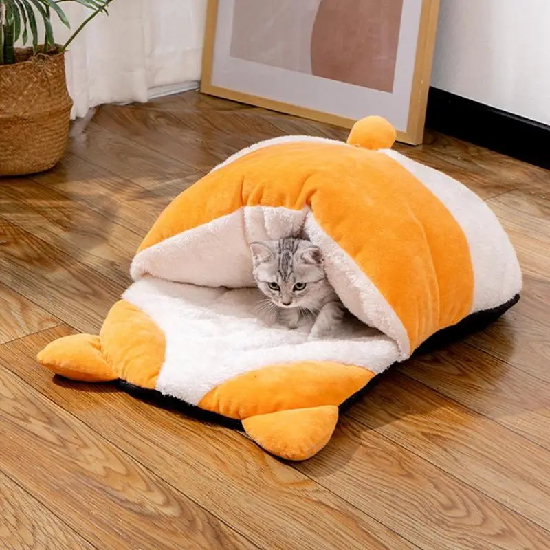 

Fully wrapped pet bed Cute cartoon cat sleeping bag Semi-enclosed comfortable warm pet bed for keeping pets warm in winter