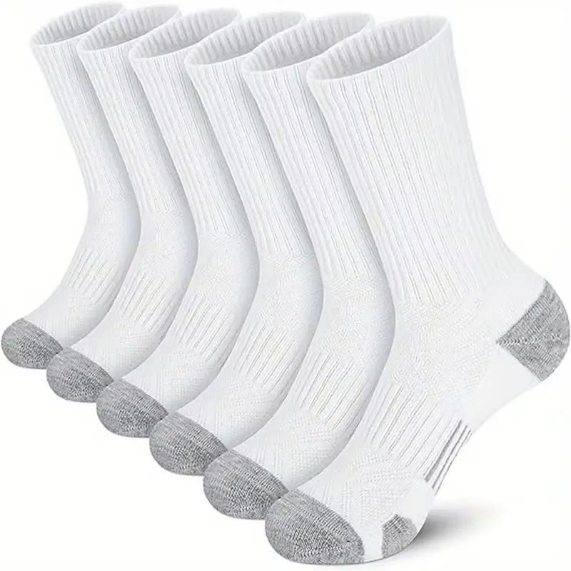 6 pairs Men\'s Solid Crew Socks - Comfy Breathable Thermal Socks for Winter & Autumn