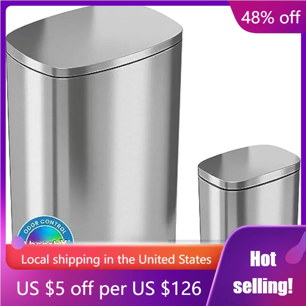 

Stainless Steel Step Pedal Garbage Bin for Office and Kitchen Wastebasket Soft and Quiet Lid Close Freight Free Household Tools