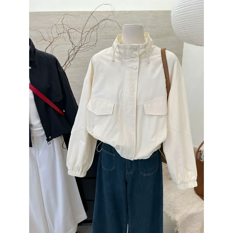 

Spring Autumn Loose Casual Jacket Work Top Korean Style Stand Collar Short Women's