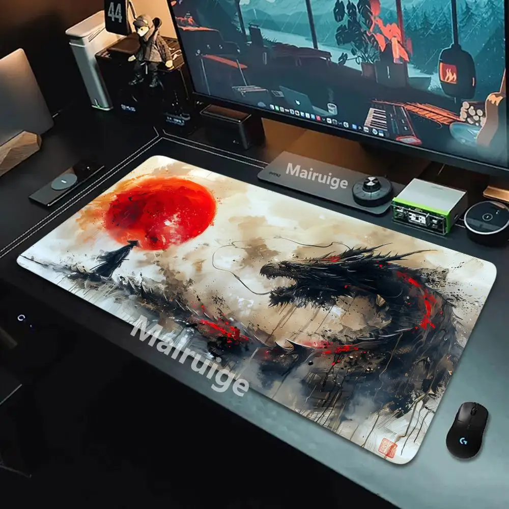 Samurai and Dragon Mouse Pad Large Computer Office Game Table Mats XXL Rubber Anti-slip Gaming Keyboard Mousepads Long Desk Pads