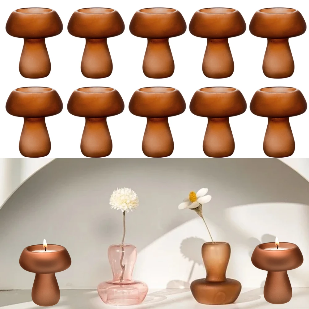 3/6 Stück Desktop-Ornamente, handgefertigte Pilz-Kerzenhalter, Hydrokultur-Glas-Blumenvase für Tischdekoration, Heimdekoration