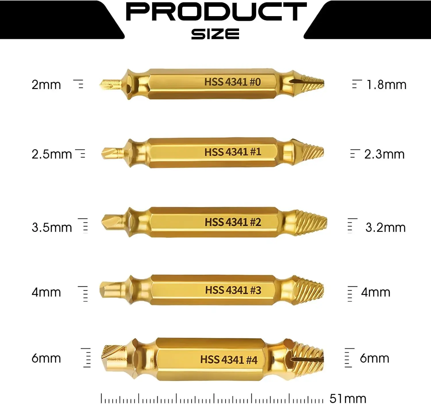 Juego de extractores de tornillos dañados de 6 piezas: herramientas para quitar tornillos de doble cabeza para extractores de pernos fáciles y extractores de tornillos de cabeza rota - Alta