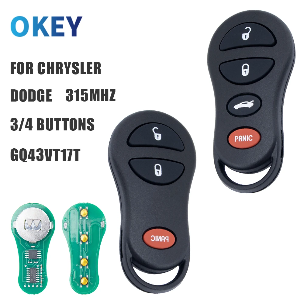 

Дистанционный ключ Okey GQ43VT17T GQ43VT9T 3/4 BT 315 МГц Дистанционный ключ от машины для Dodge Jeep Fit Chrysler Concorde 300M 2001-2004 Ключ
