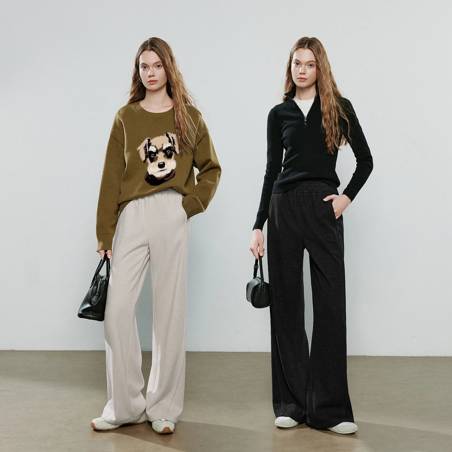 TOYOUTH سراويل تقليدية نسائية 2025 شتاء جديد غير متماثل ناعم ثقيل الوزن مفكك تصميم سبليت تقسم واسعة الساق بنطلون