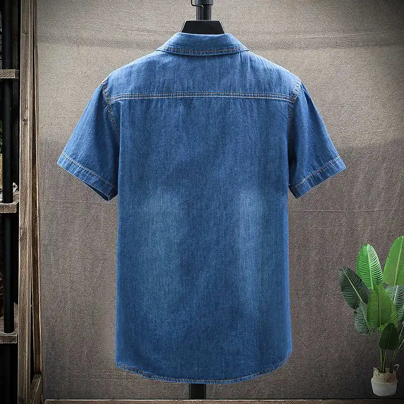 

Men's ort Sve Perforated Denim irt Casual Hollow out Design Breathable Sun Protection Cotton Blend Faionable Youth S...
