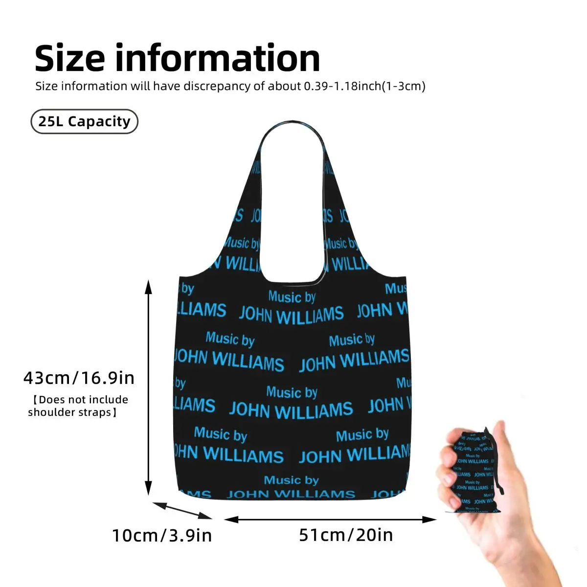 Music By John Williams Shopping Tote Bag Canvas Large Capacity Shoulder Bags Shopper Grocery Handbag for Women