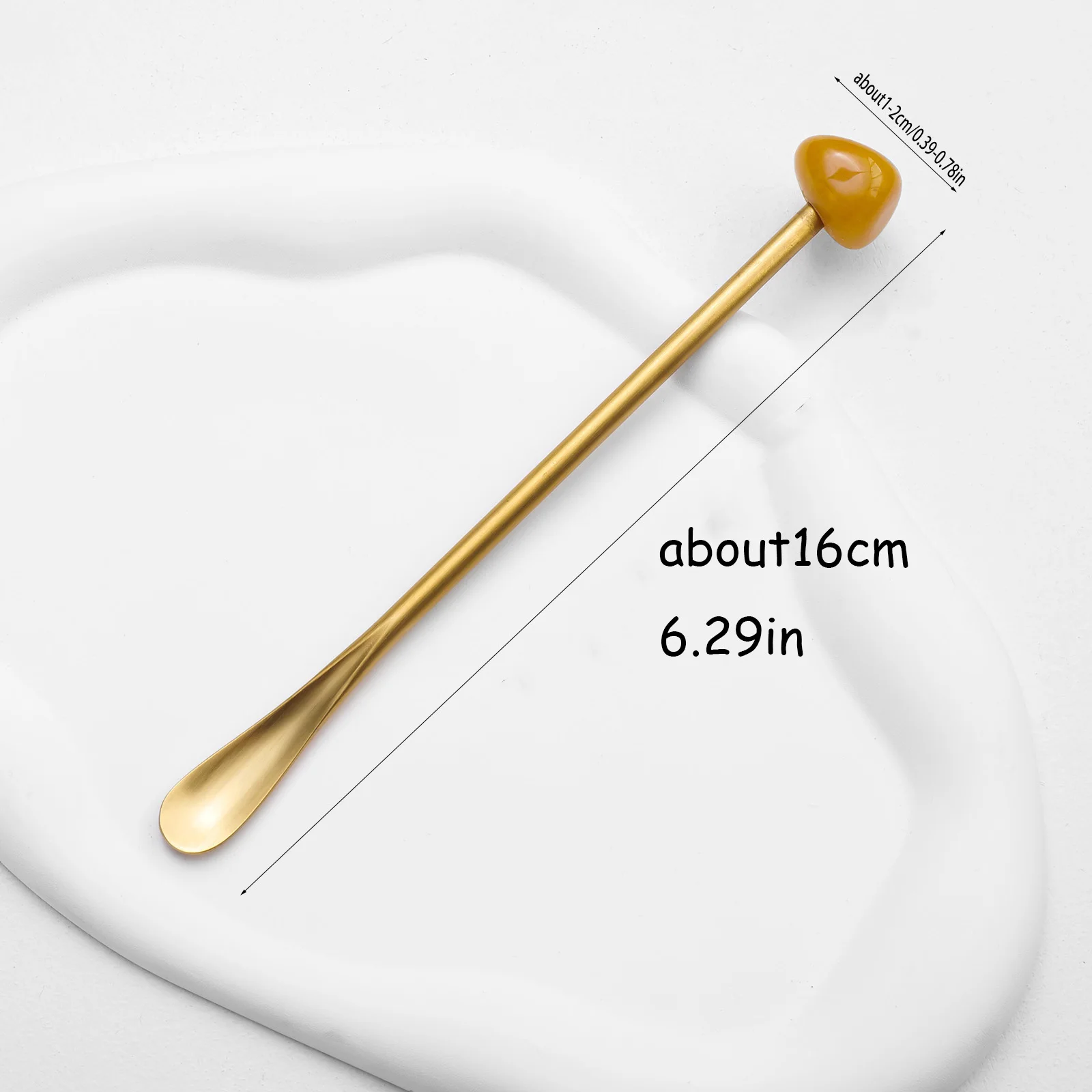 1pcNatural Crystal Raw Stone Inlaid Dessert Spoon Stainless Steel Coffee Stirring Long Handle Spoon