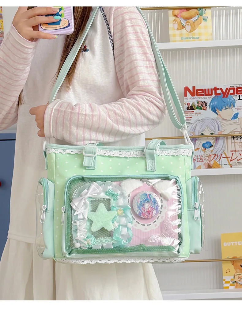Neue Kawaii Leichte Umhängetasche Anime Transparente Ita-Tasche Damen Schulter-Crossbody-Tasche Modische Polka-Dot-Schleifen-Tragetasche – Detail 33
