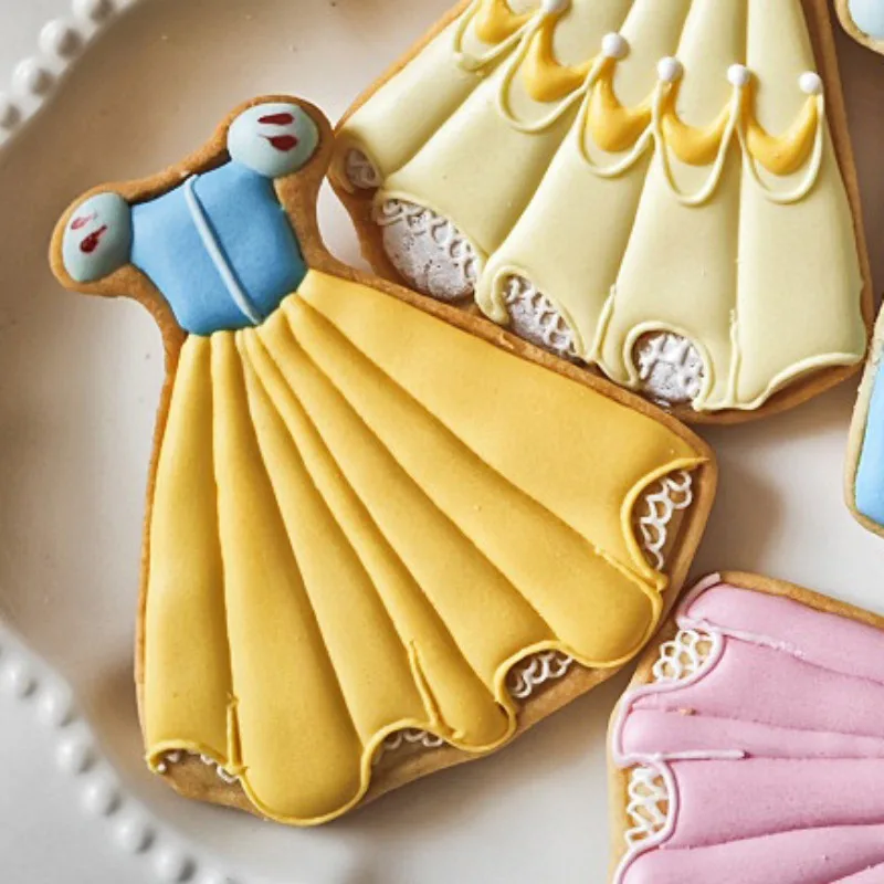 Imagem -03 - Cartoon Princess Dress Cookie Cutter e Fondant Embosser Baby Shower Girl Birthday Cake Decorating Kids Gift Biscuit Embossing