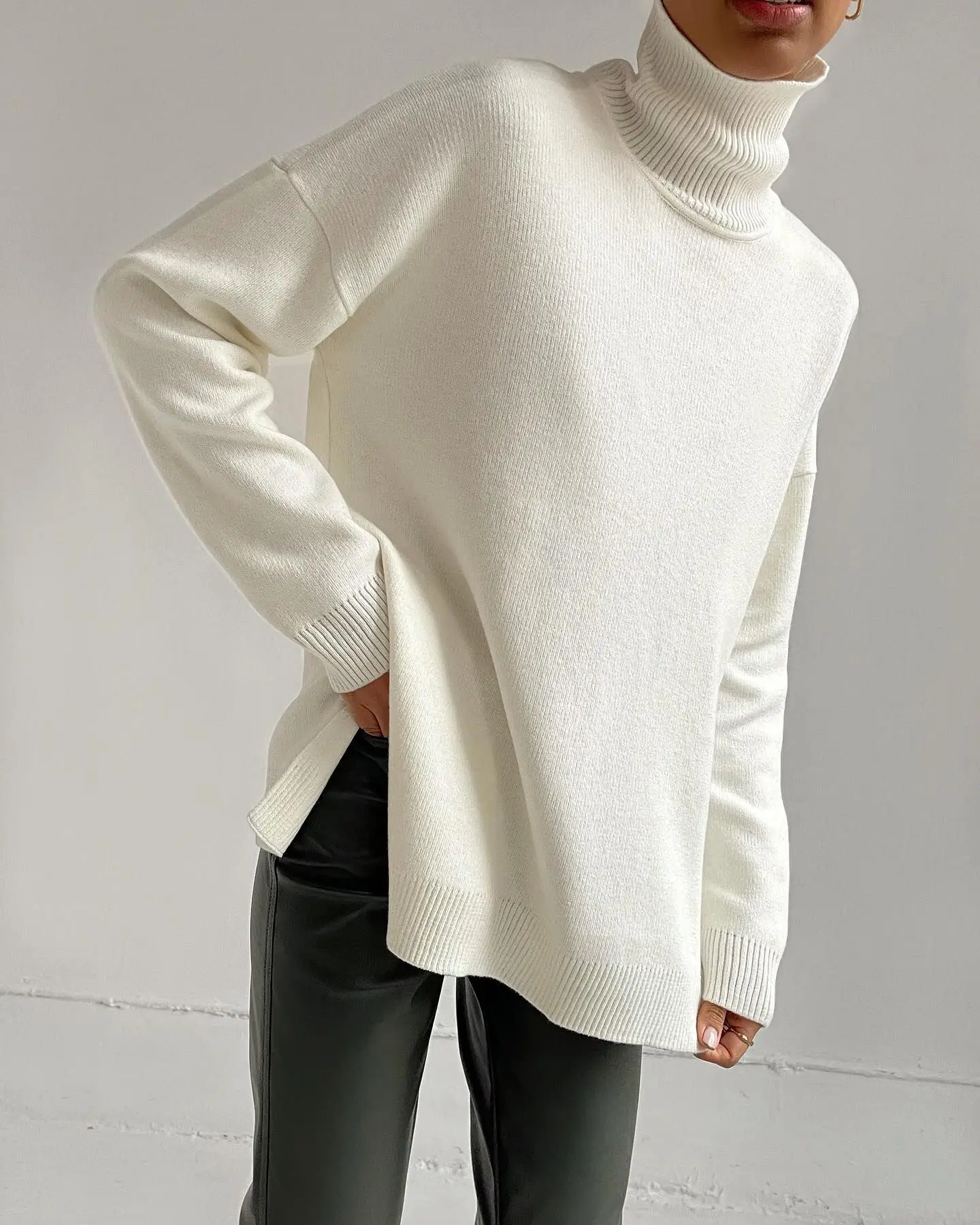 Casual Turtle Neck Top 2022 Oversized Sweaters Fashion Loose Warm Jumper Elegant Office Basic Pullovers Women Knitted Sweater