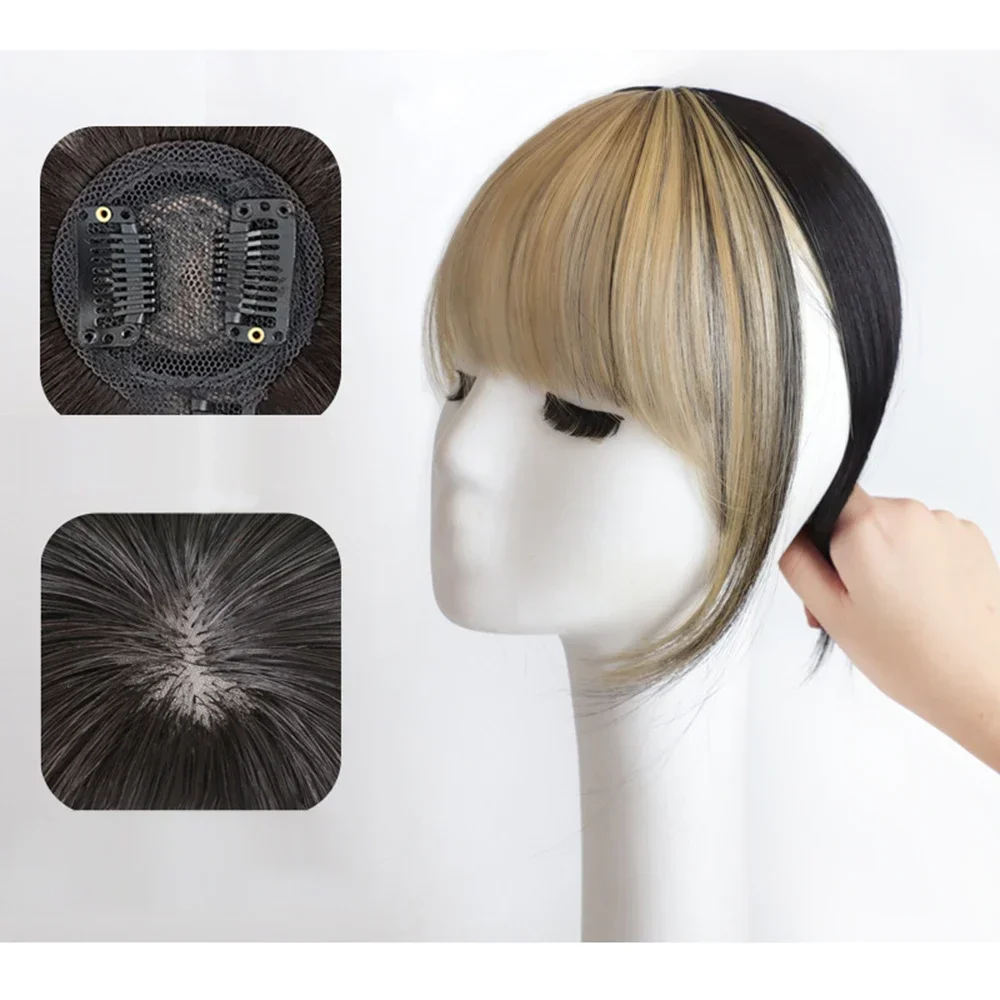 Mode Netz rote Perücke Luft Pony Front Fransen Pony unsichtbare nahtlose Haar teile für Frauen synthetischen Clip in Pony Verlängerungen