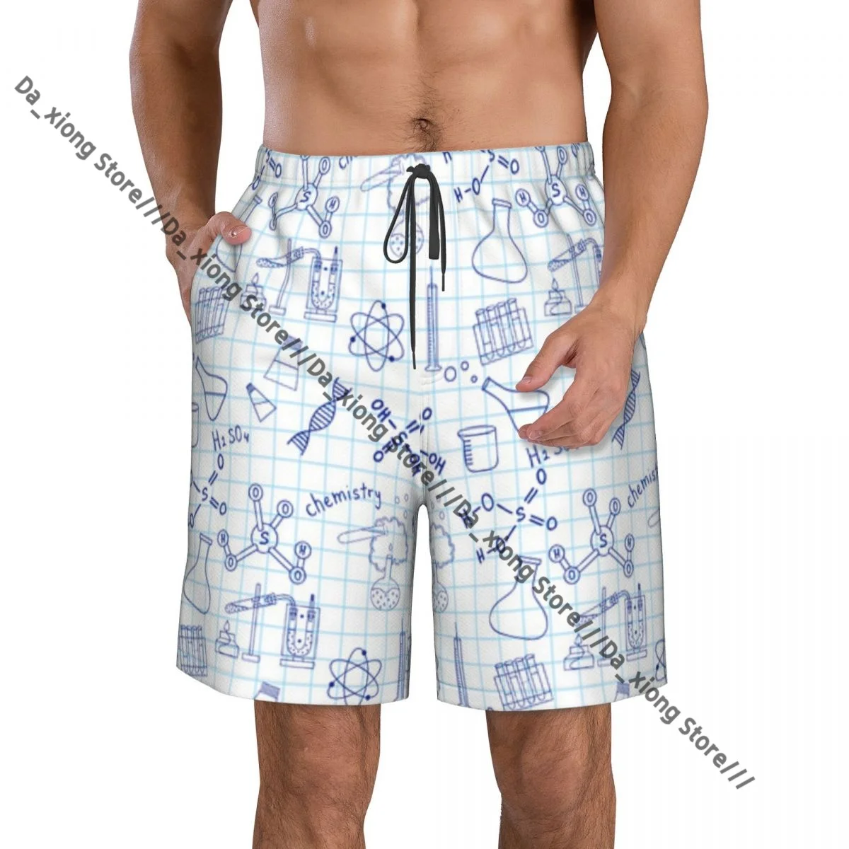 Men's Beach Short Swim Shorts Science Chemistry Geometry Math Nerd Geek And Genius Print Surfing Sport Board Shorts Swimwear