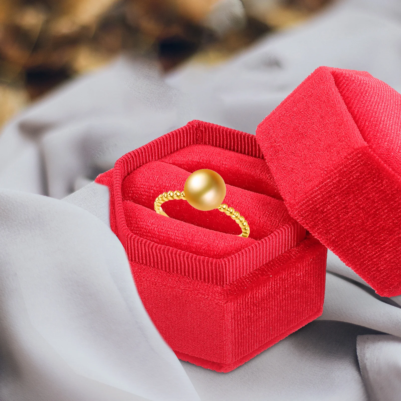 

Premium Ring Box Wedding Engagement Party Double Ring Gift Hexagon Jewelry Case Bridal Organizer Decor Supply Portable Gift