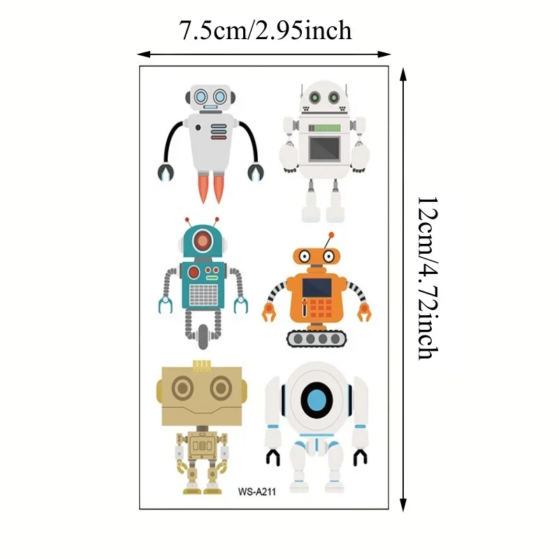 20pcs/set Robot Space Tattoo Kids Temporary for Children Boys Hands Wrist Neck Face Fake Tattoos Stickers Waterproof Party Gift