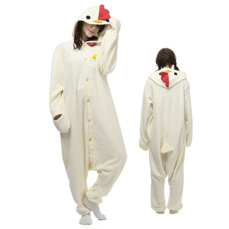 Women Animal Cosplay Pajama White Rooster Boy Girl Unicorn Winter Halloween Cartoon Onesie Unisex Raccoon Kigurumi Kids