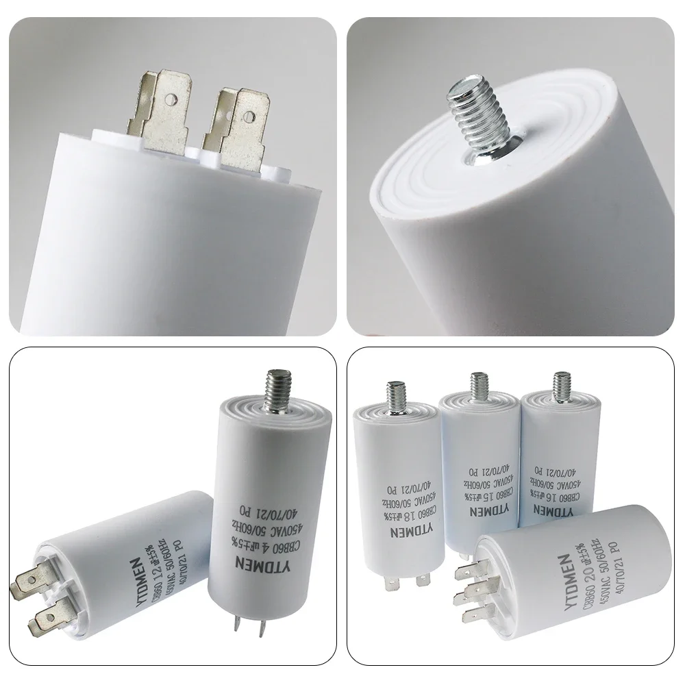 CBB60 مكثف بدء تشغيل المحرك 4-60μF 450VAC برغي/إدراج مزدوج 4-Pin لضاغط الهواء/مضخة المياه/مضخة الغسالة