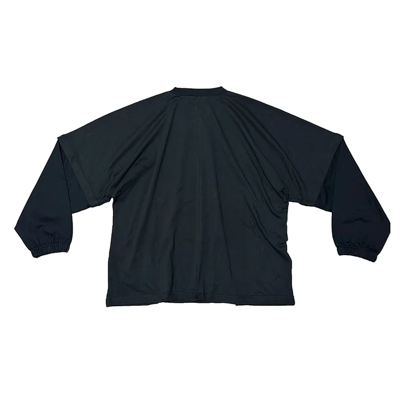KANYE WEST T-Shirt Kanye West Style Solid Color Minimalist Fake Two-Layer High Street Streetwear Men's Shirts Long Sleeve