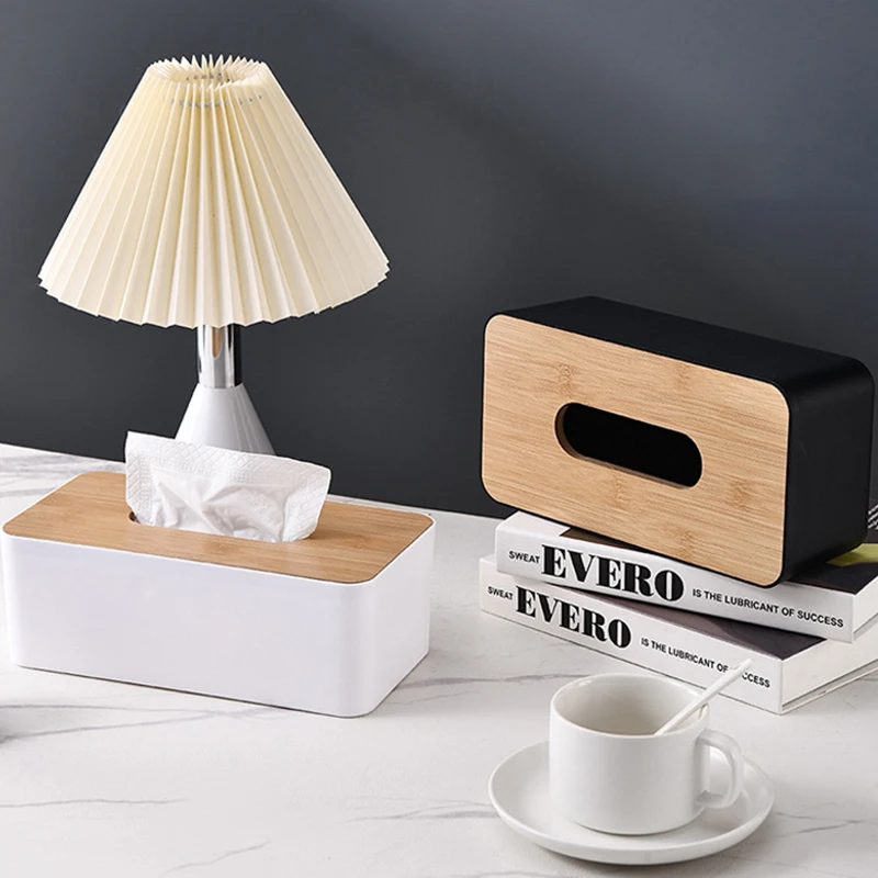 1 قطعة صندوق الأنسجة سيارة ورقة تخزين الحاويات أبيض أسود 2 الألوان المتاحة صندوق بلاستيكي غطاء الخيزران الأنسجة تخزين ملحق ZYF