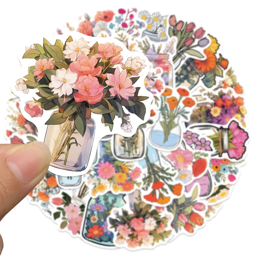 10/30/50pcs Romantic Flowers Cartoon Sticker Aesthetics Decoration Sticker Waterproof Laptop Wall Scrapbooking Cup Vase Decal