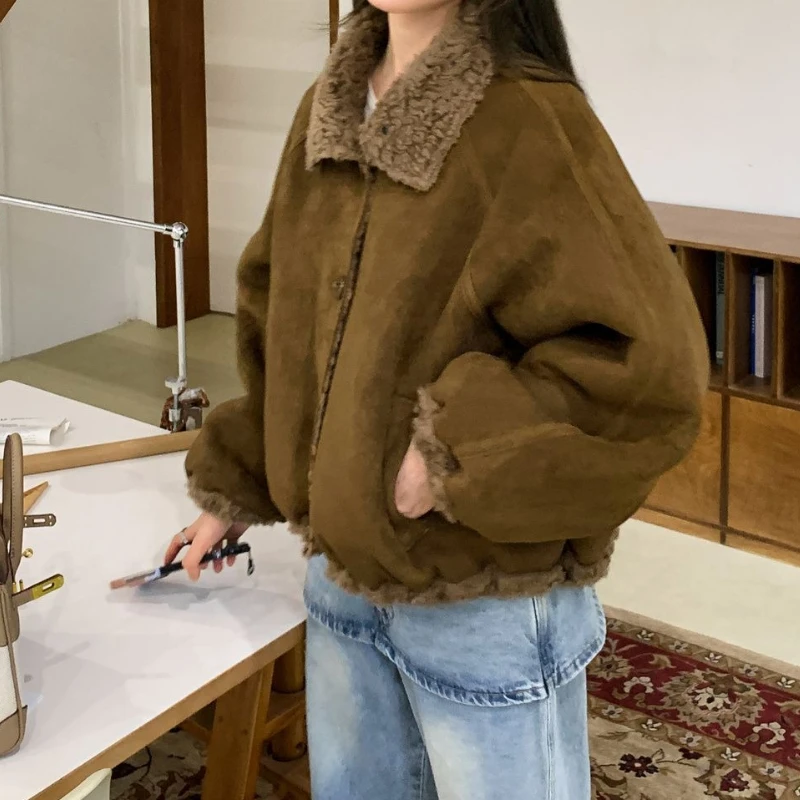 

Lamb Fur Grass Short Loose New Style Small Fur One-piece Coat for Women Standing Collar Winter