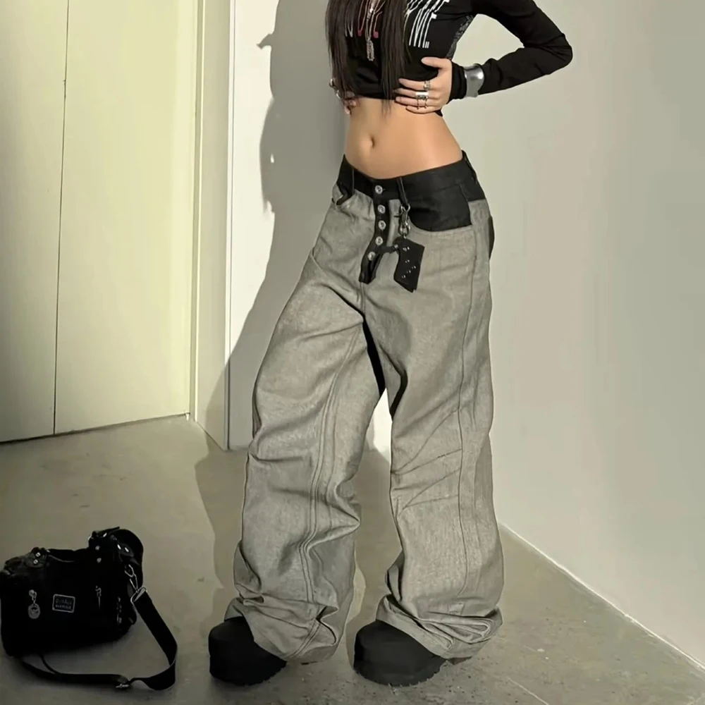 

Winter New Men's Patchwork Button-Down Jeans American Retro Fashion Trend Street Hip Hop Loose Casual Niche Men's Bottoms