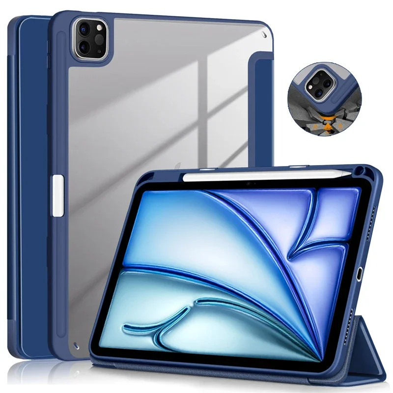 

For i Pad iPad Air 11 2024 Case with Pen Holder Folding Stand Acrylic TPU Cover for Funda iPad Air Pro 11 inch M2 Air 4 5 Case