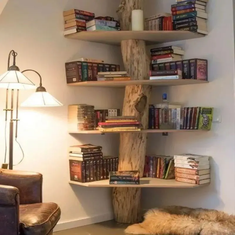 New Solid Wood Bookshelf New Chinese Style Living Room Study Bookcase Log Display Shelf Natural Trunk Dead